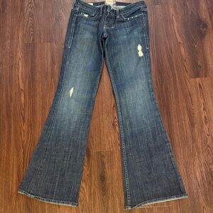 William Rast Women's Vintage Y2K Dark Blue Distressed Flare Jeans Low Rise Sz 25